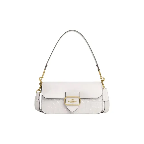COACH Morgan Patent Leather Portable Crossbody Bag Shoulder Bag Large Size Women's Chalk White & Gold