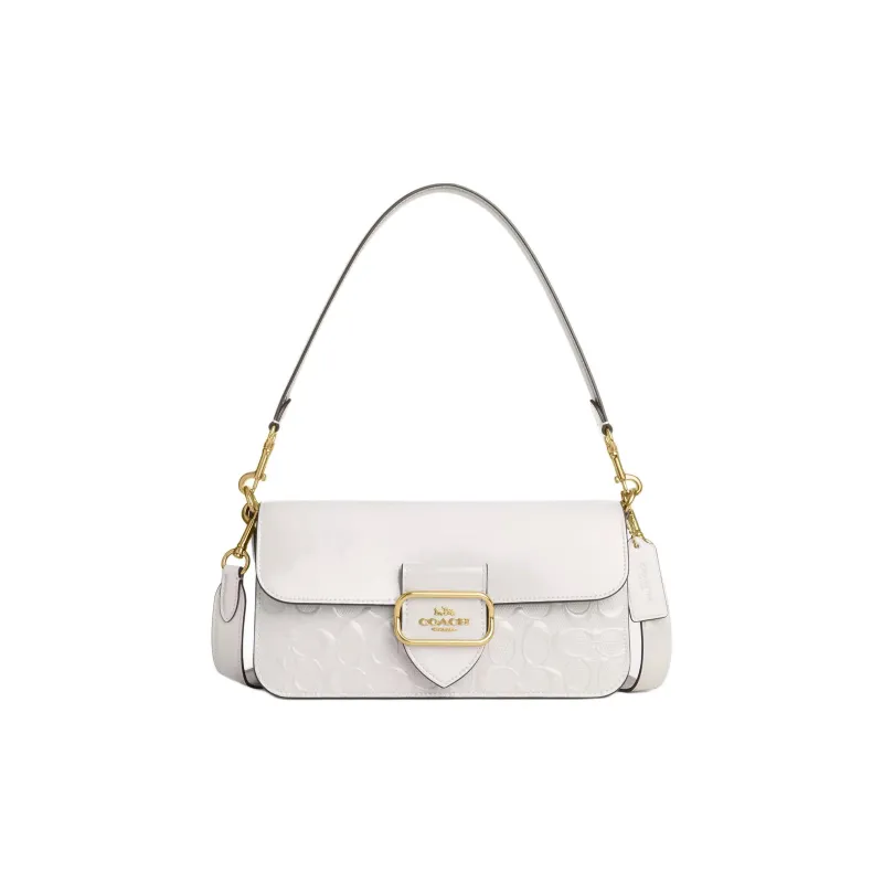 COACH Morgan Patent Leather Portable Crossbody Bag Shoulder Bag Large Size Women's Chalk White & Gold-0
