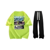 Set (Green Short-Sleeved Top+Black Casual Pants)