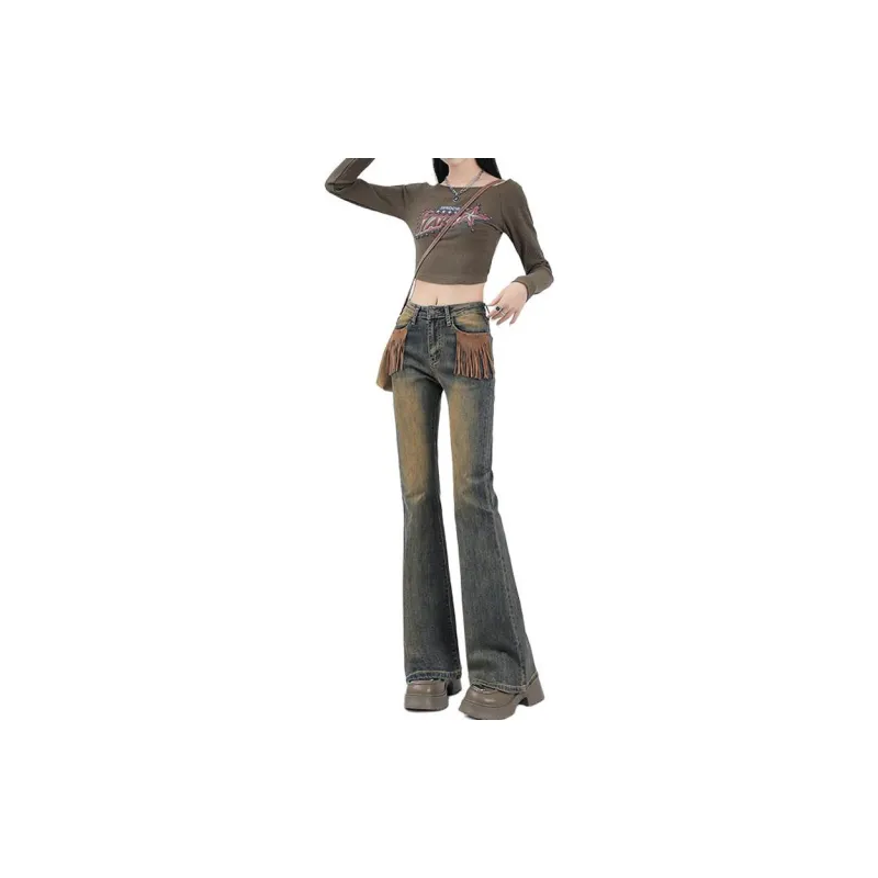 Concubine Zhu Jeans Women's Washed Yellow Mud-3