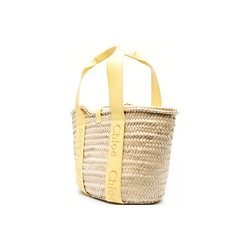 Chloe Raffia With Cow Leather Handbag Medium Size Women's Yellow-1