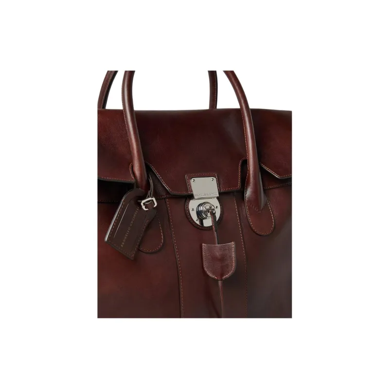 Brunello Cucinelli Calfskin Handbags Travel Bags Men's Dark Purple Red-2