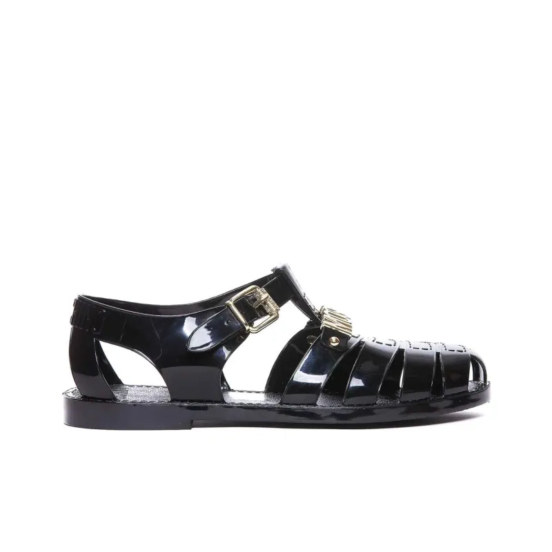MOSCHINO Logo Lettering Round Toe Sandals-1