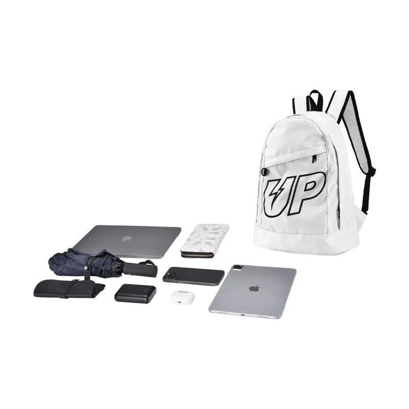 TURN UP Nylon Students Backpack Laptop Backpack Unisex White-4