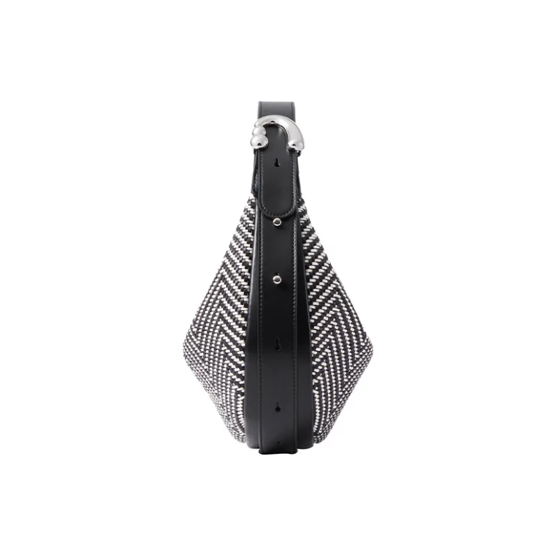 AMAZING SONG Cow Leather Shoulder Bag, Handbag Trumpets Women's Elegant Black/Pistachios White-2