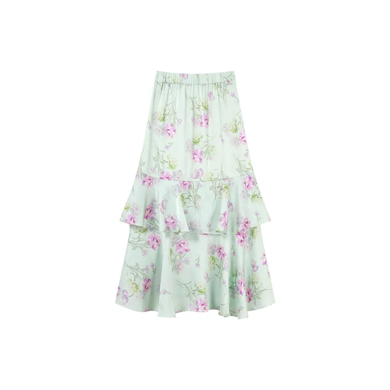 COCOON Garden Resort Premium Hem Slit Design Vintage Ruffles Casual Long Skirt Women's Jacquard-2