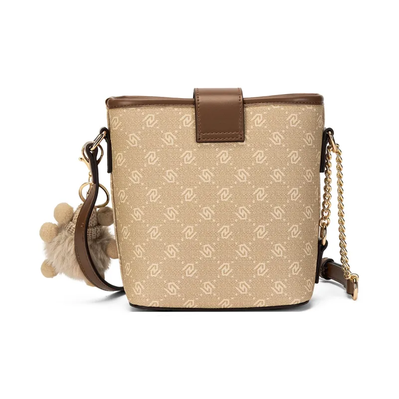 ST&SAT PVC With Synthetic Leather Bucket Bag, Shoulder Bag, Crossbody Bag Regular Women's Coffee/Apricot-7