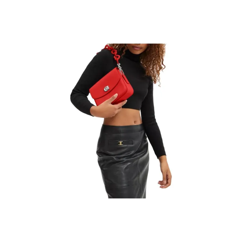COACH Cassie Polished Pebbled Leather Small Square Bag Handbags Shoulder Bag Crossbody Bag Small Size Women's Red-4