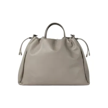 Brunello Cucinelli Soft Leather Bucket Bag, Shoulder Bag, Crossbody Bag, Handbag Tubas Women's Light Gray