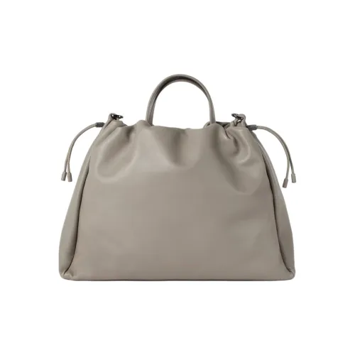 Brunello Cucinelli Soft Leather Bucket Bag, Shoulder Bag, Crossbody Bag, Handbag Tubas Women's Light Gray