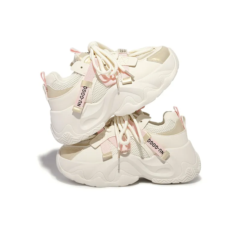 SNXR Anti-Slip Wear-Resistant Waterproof And Breathable Low-Top Chunky Sneakers Women's Beige-75