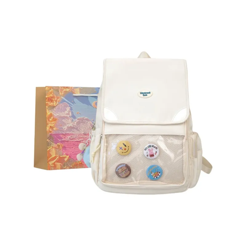 BRINCH Polyester Cotton Blend Backpack Women's Black/White/Blue/Yellow/Pink/Khaki-2