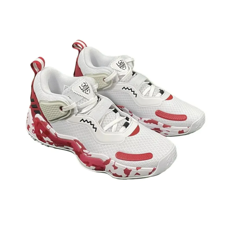 Adidas Donovan Mitchell Anti-Slip Wear-Resistant Low-Top Basketball Shoes Men White Red-1