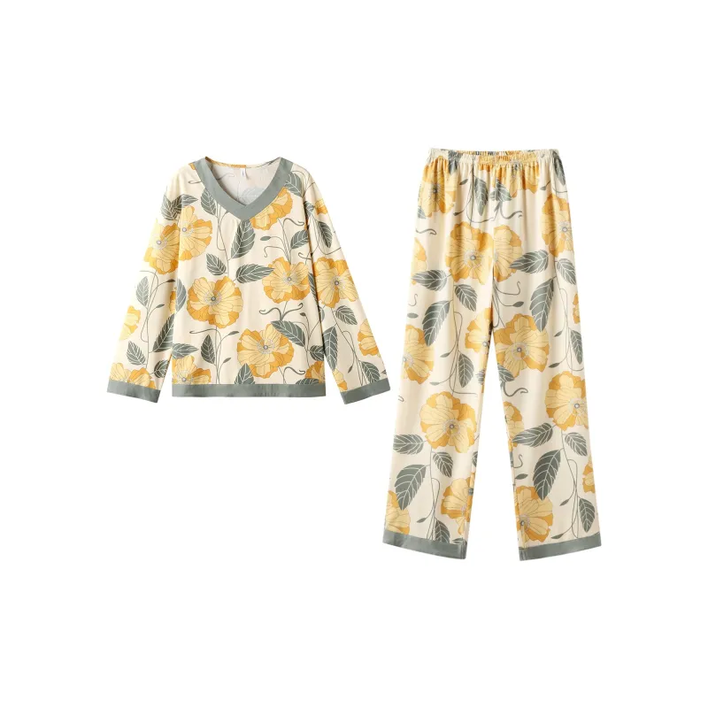 GOSO Pajama Set Women's Yellow Floral-0
