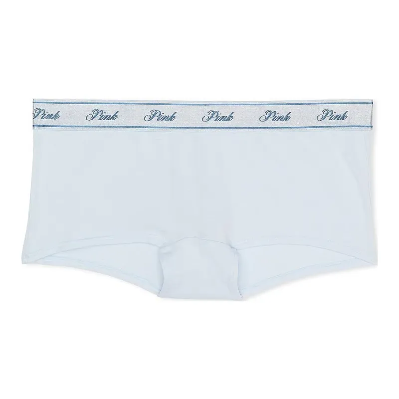 Victoria's Secret PINK Logo Cotton Boyshort Panty / HBDBG Underpants Women's 1 Pack Sky Blue-0