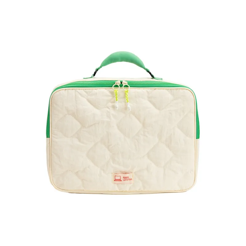 Bromen Nylon 14 Inch Commute Portable Laptop Bag With Storage Insert Regular Unisex Green/Green Grape Beige Contrast-2