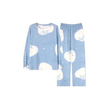 MADALLO Pajama Set Women's Blue And White Clash Bowknot