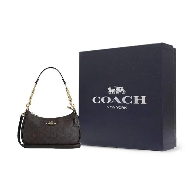 COACH Teri Artificial Leather With Recycled Leather Shoulder Bag Crossbody Bag Handbag Medium Size Women's Dark Brown-8