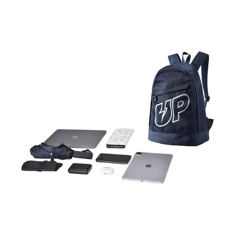 TURN UP Nylon Student Backpack Computer Backpack Unisex Blue-4