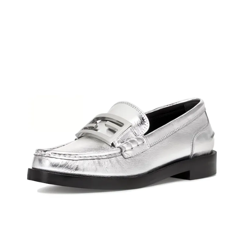FENDI Baguette Metallic Leather Loafers-2