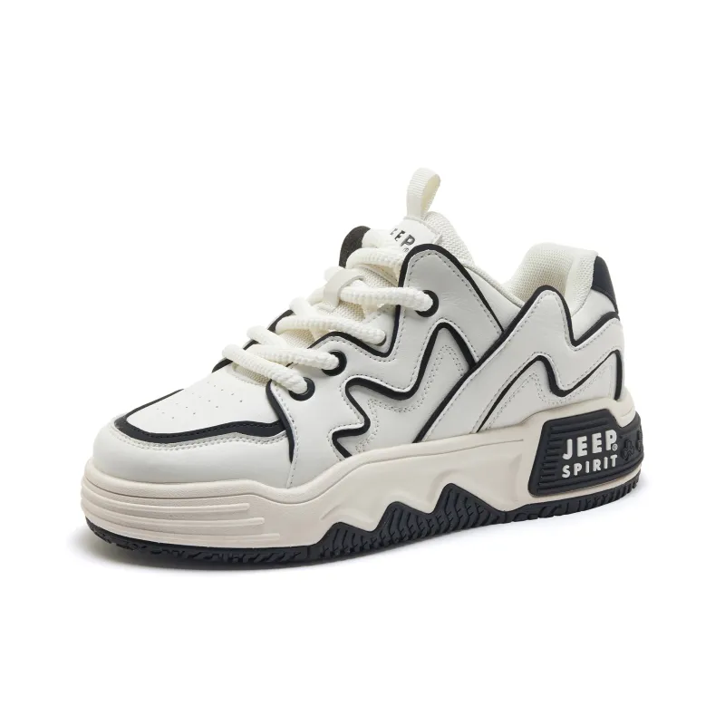 JEEP SPIRIT Slip Resistant Water Resistant Height Increasing Low Top Casual Skateboard Shoes Men White-4