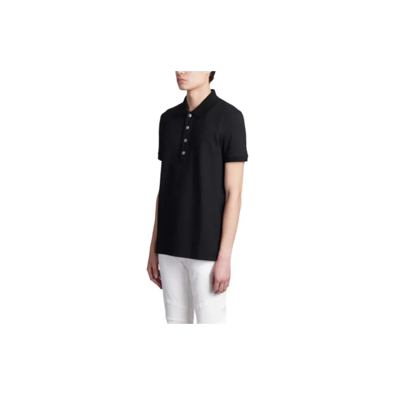 BALMAIN Monogram Pattern Piqué Short Sleeved Polo Shirt-2