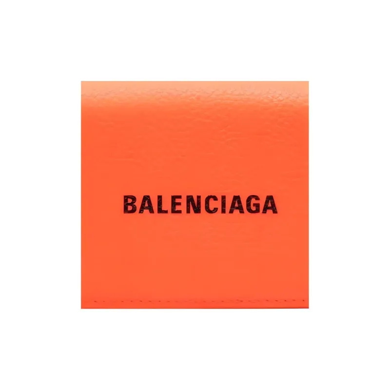 Balenciaga Cash Leather Card Clip Wallets Men's Orange-3