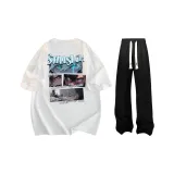 Set (White Short-Sleeved Top+Black Casual Pants)