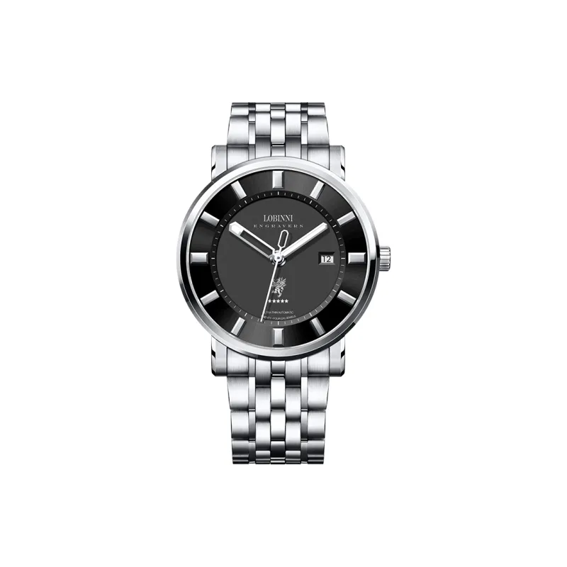 LOBINNI L Automatic Mechanical Movement Stainless Steel Watchband Watch Men's Watches Black Dial-7