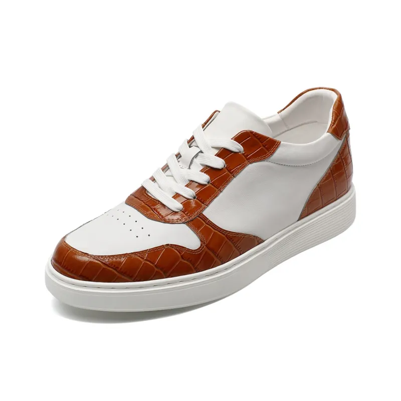 He Jinchang Slip Resistant Cushioning Wear Resistant Balance Low Top Skateboard Shoes Men's White Brown-2