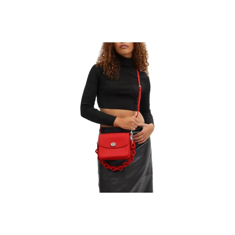 COACH Cassie Polished Pebbled Leather Small Square Bag Handbags Shoulder Bag Crossbody Bag Small Size Women's Red-5