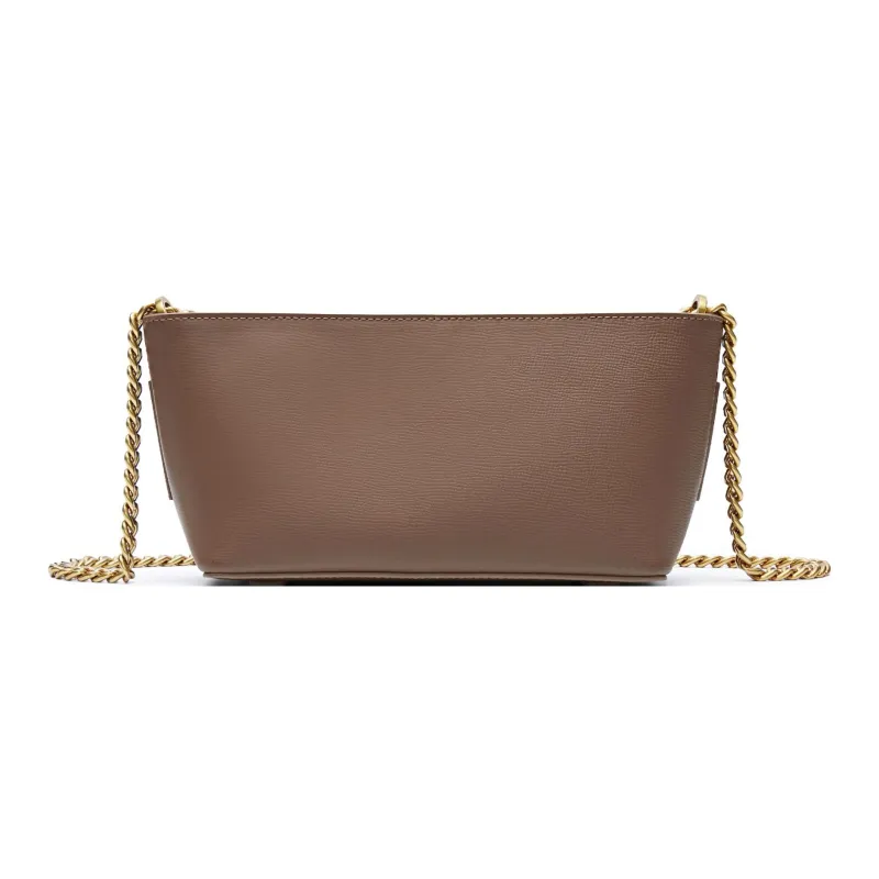 Staccato Cow Leather Shoulder Bag Medium Size Women's Vintage Coffee/Cream Beige-2