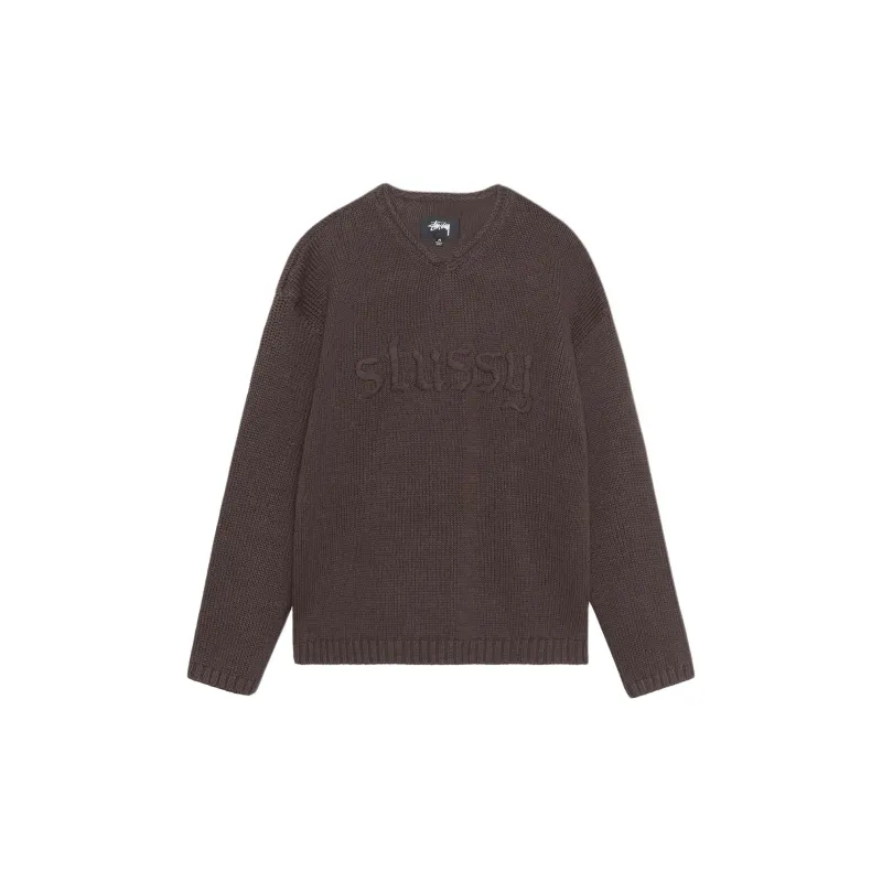 Stussy Embroidered V-Neck Logo Sweater - POIZON
