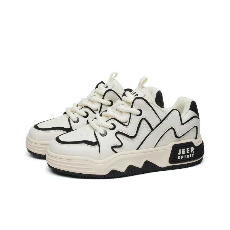 JEEP SPIRIT Slip Resistant Water Resistant Height Increasing Low Top Casual Skateboard Shoes Men White-2