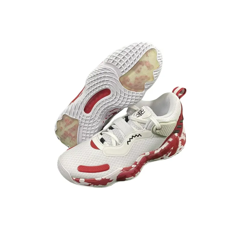 Adidas Donovan Mitchell Anti-Slip Wear-Resistant Low-Top Basketball Shoes Men White Red-4