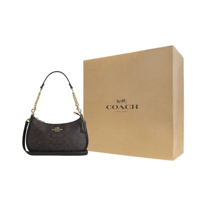COACH Teri Artificial Leather With Recycled Leather Shoulder Bag Crossbody Bag Handbag Medium Size Women's Dark Brown-6