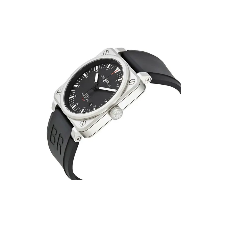 BELL & ROSS Automatic Mechanical Movement Men's Watches Watch 42 Black Dial Rubber Strap BR0392-HOR-BLC/SRB-1