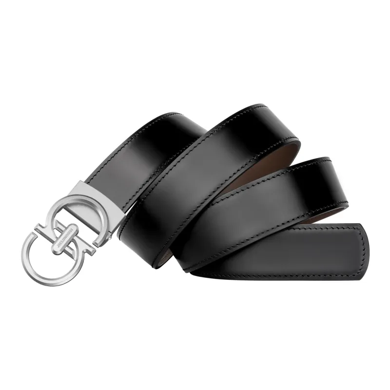 Jaylen Oos Top Grain Cow Leather Leather Belts Men Silver Buckle Black/Gold Tone Lock Black 3.4cm-2