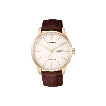 CITIZEN Automatic Mechanical Movement Genuine Leather Strap Watch Men's Watches White Dial