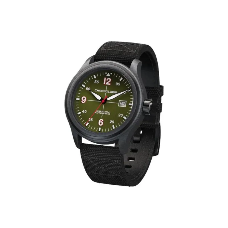 CHRONOLOGIA Pilot Collection Wrist Watch Automatic Mechanical Movement Canvas Strap Red Watch Dial Men's Watches-13