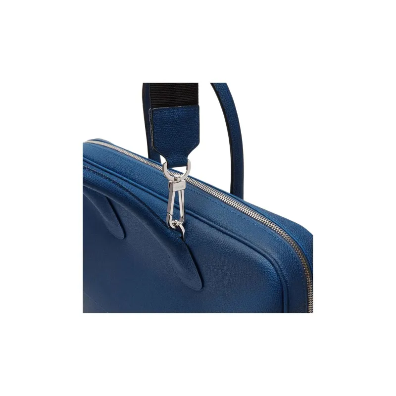 Valextra Millepunte Calfskin Handheld Laptop Bag Unisex Sapphire Blue-4