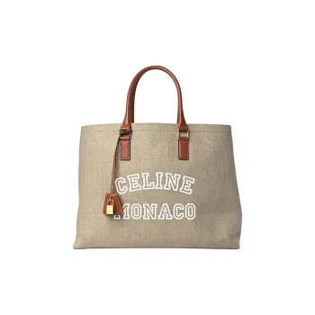 CELINE Canvas With Calfskin Tote Bag Shopping Bag Handbag Women's Tan