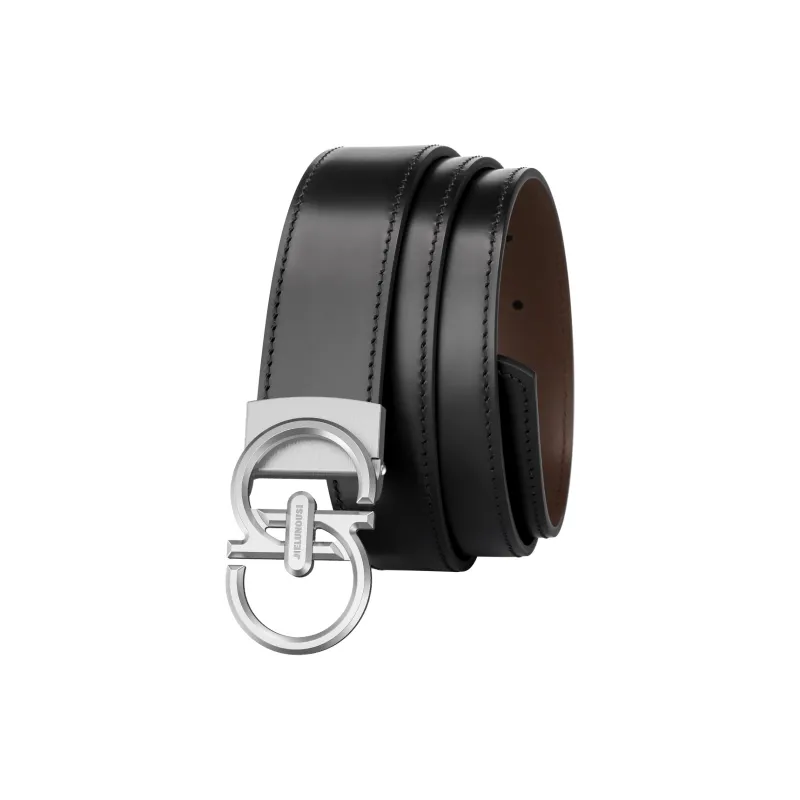 Jaylen Oos Top Grain Cow Leather Leather Belts Men Silver Buckle Black/Gold Tone Lock Black 3.4cm-1