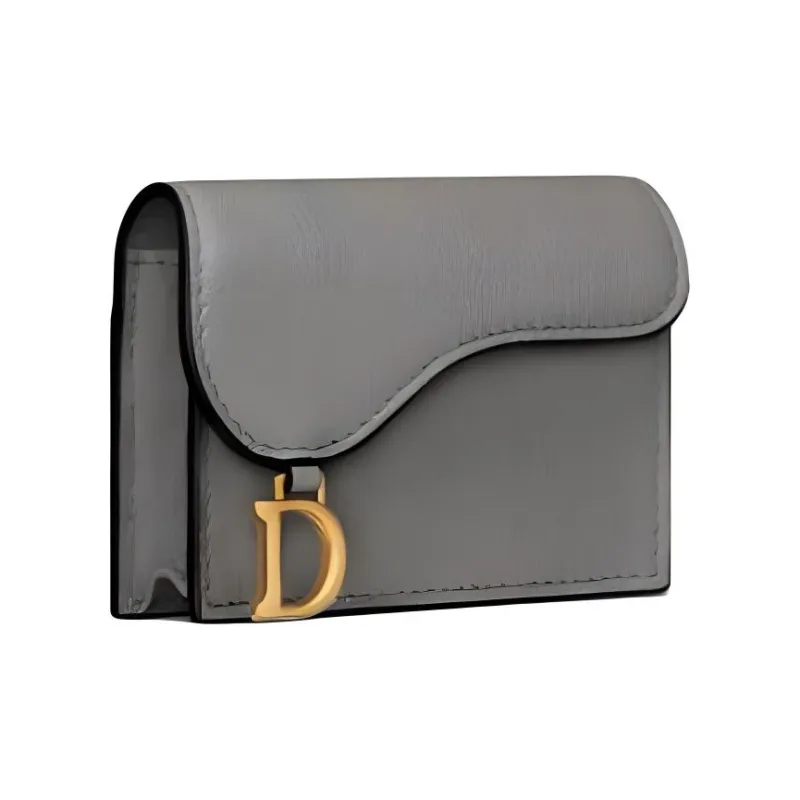 DIOR Saddle Goatskin Flap Card Holder Wallet Women's Gray-1