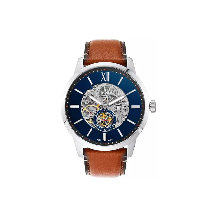 FOSSIL Wrist Watch Automatic Mechanical Movement Leather Watch Bands Blue Dial Men's Watches-0