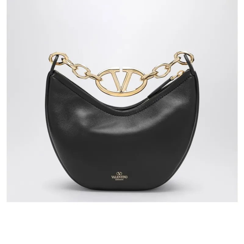 Valentino Lambskin Crossbody One Shoulder Handbag Women's Black-1