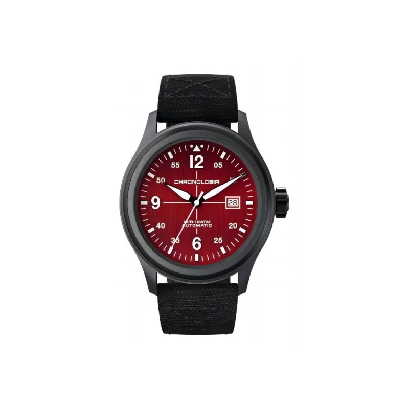 CHRONOLOGIA Pilot Collection Wrist Watch Automatic Mechanical Movement Canvas Strap Red Watch Dial Men's Watches-0
