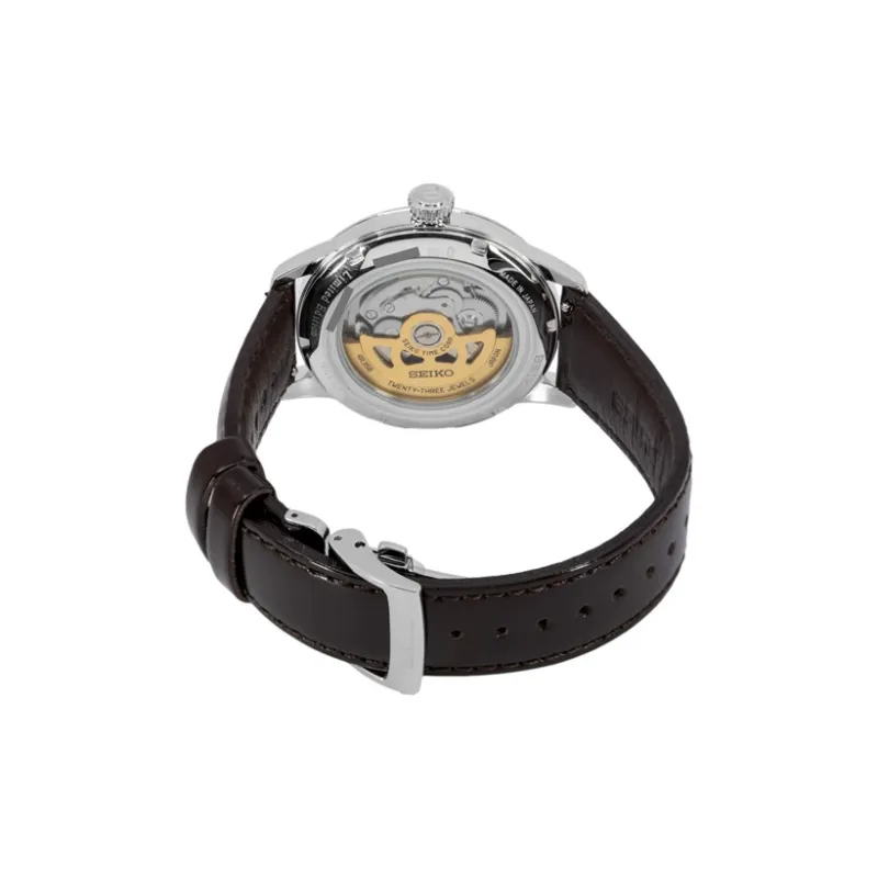 SEIKO Automatic Mechanical Movement Leather Strap Watch Unisex Blue Dial-2