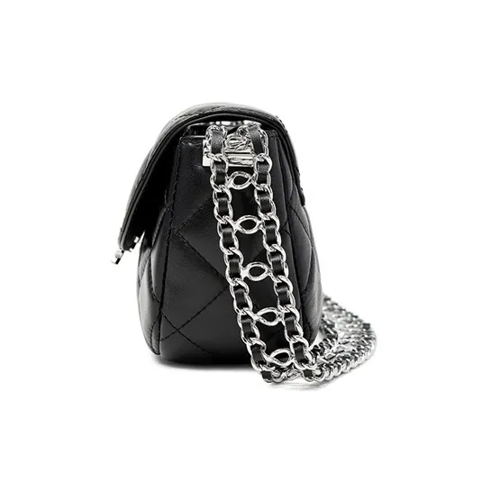 Teenmix Sheepskin Microfiber Synthetic Leather Shoulder Bag Crossbody Bag Chain Pack Medium Size Women's Black-12