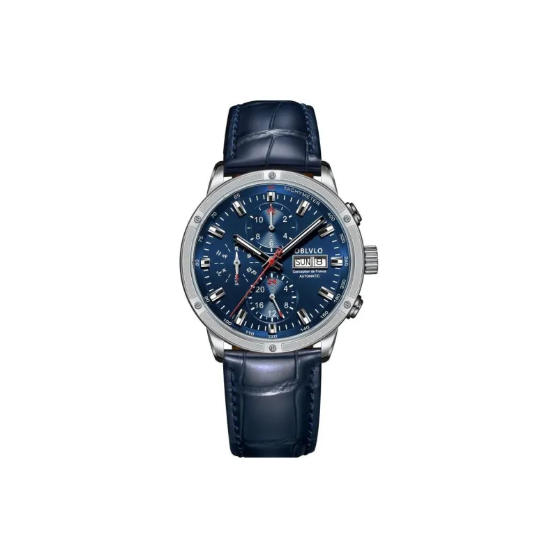 OBLVLO Automatic Mechanical Movement Watch Men's Watches Blue Dial-0